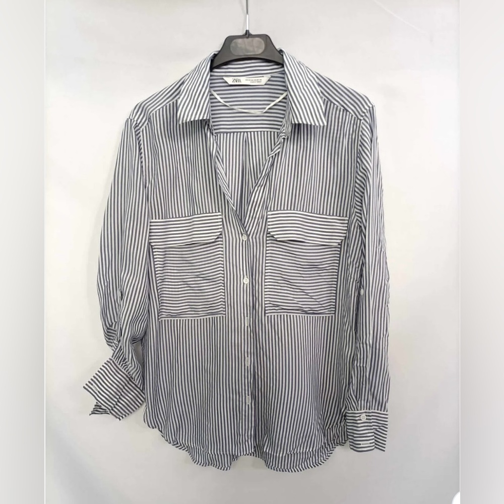 Zara Womens Striped Blue Shirt